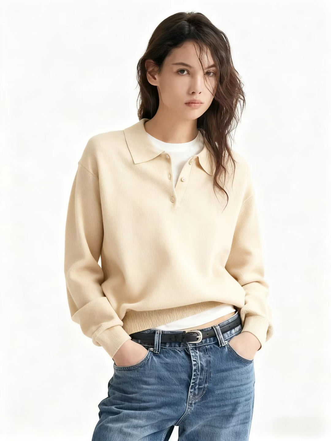 Damen Lässiger Polopullover aus weichem Strick Echo Archiv