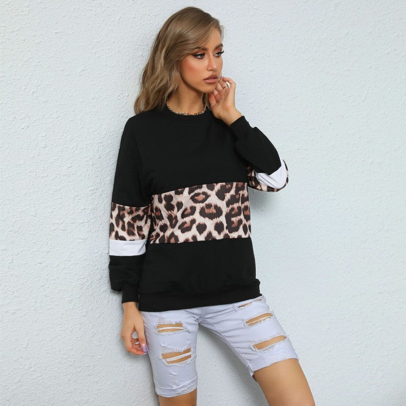 Damen Sweatshirt mit Leo‑Print und Colorblock‑Einsatz Echoarchiv