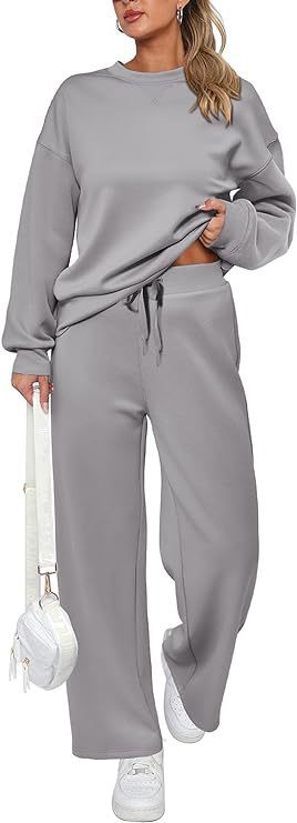 Damen zweiteiliges French-Terry Lounge-Set mit oversized Rundhals-Pullover und weitem Highwaist-Jogger – Avérine