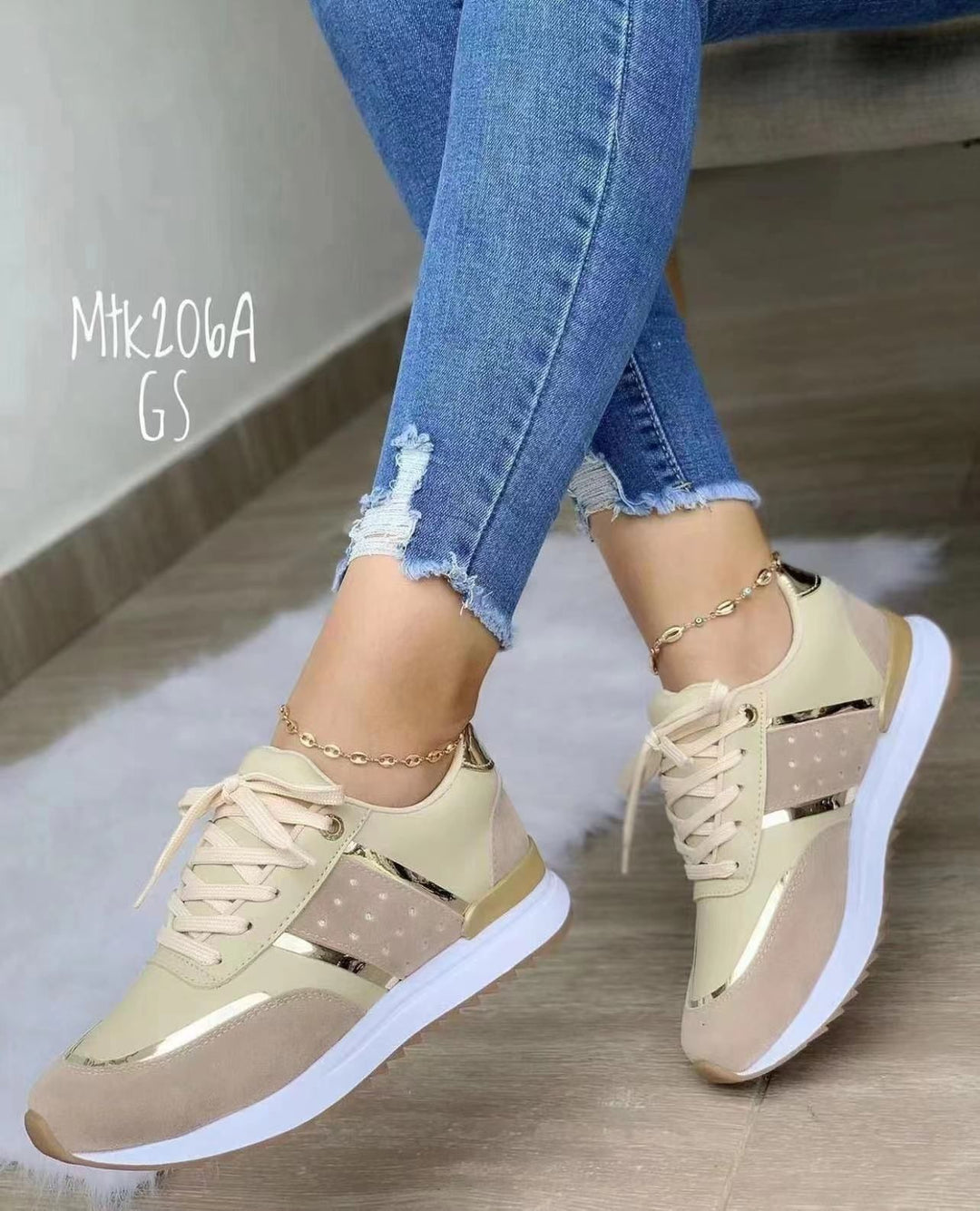 Damen Trendige Plateau-Sneaker mit Metallic-Akzenten und gepolsterter Komfortsohle – Névara