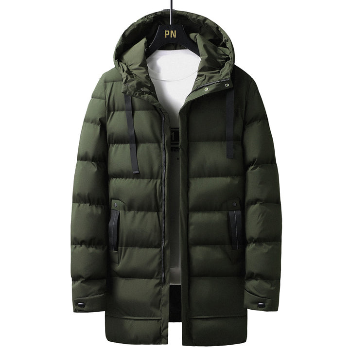 Herren Lange gestepptes Thermo-Parka mit Kapuze, Reißverschluss & Utility-Taschen Echoarchiv