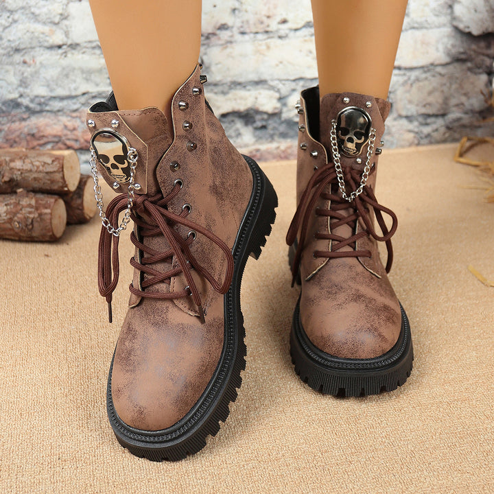 Damen Modische Stiefel mit Totenkopf-Details Echo Archiv