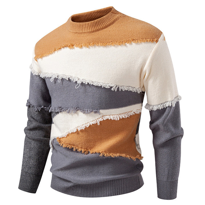 Herren Colorblock-Strickpullover mit Fransenbesatz und kurzem Stehkragen Echo Archiv