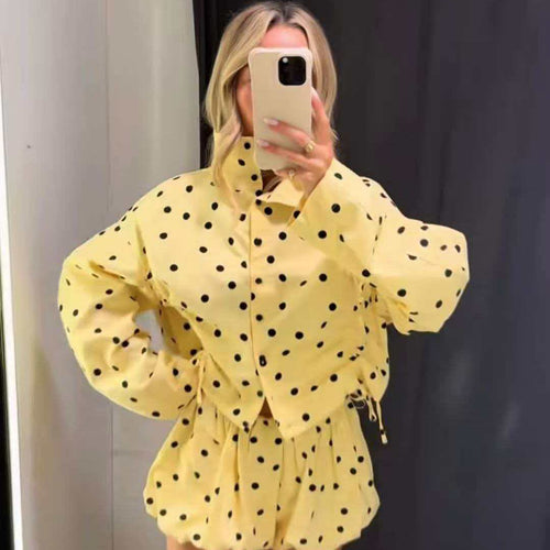 Damen nan kurz geschnittene gepunktete Regenjacke mit Stehkragen, Druckknopfleiste und Kordelzug Echo Archiv