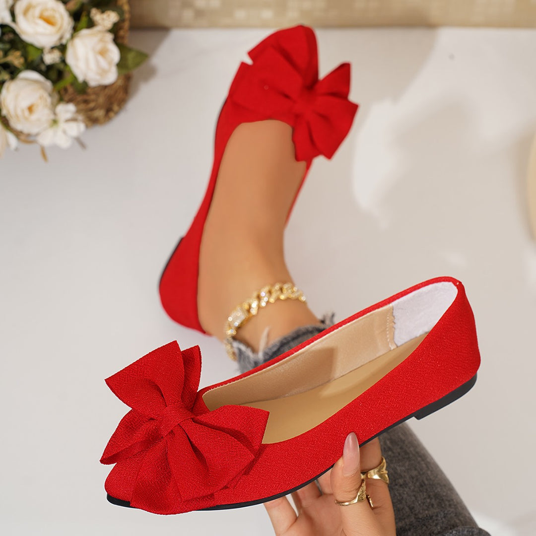 Damen elegante spitze Ballerinas mit großer Zierschleife und schimmerndem Obermaterial – Lioré