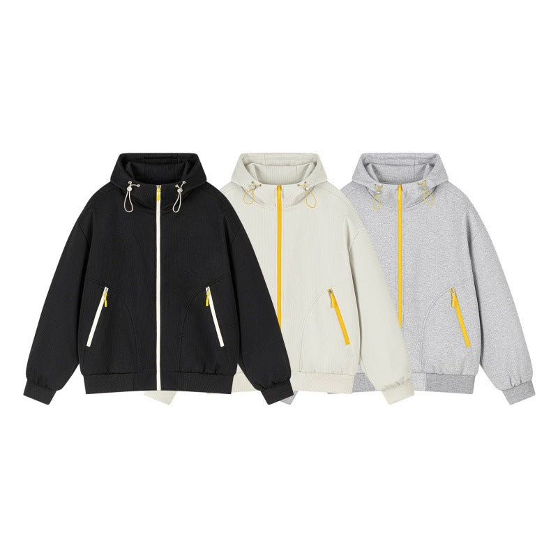 Unisex Oversize Kapuzen-Sweatjacke mit kontrastierenden Reißverschlüssen & geripptem Saum Echoarchiv
