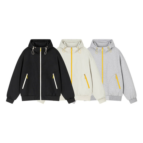 Unisex Oversize Kapuzen-Sweatjacke mit kontrastierenden Reißverschlüssen & geripptem Saum Echoarchiv
