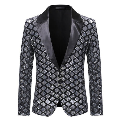 Herren elegante Pailletten-Blazerjacke mit klassischem Revers Echoarchiv