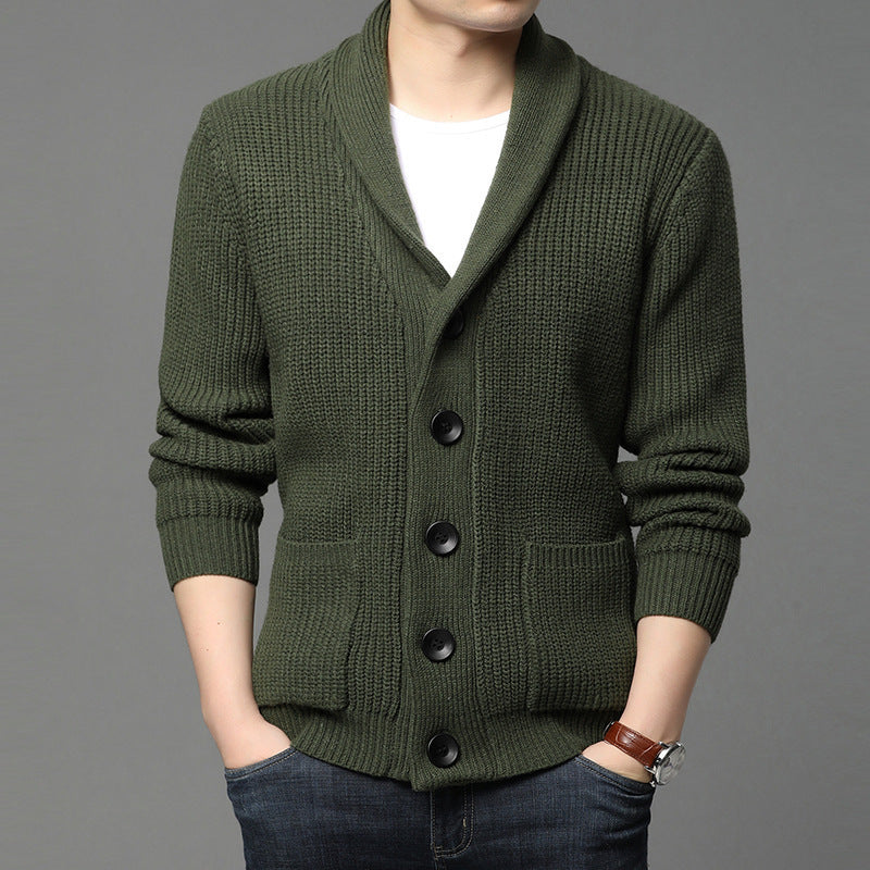 Herren Grobstrick-Cardigan mit Schalkragen, aufgesetzten Taschen und Knopfleiste Echo Archiv