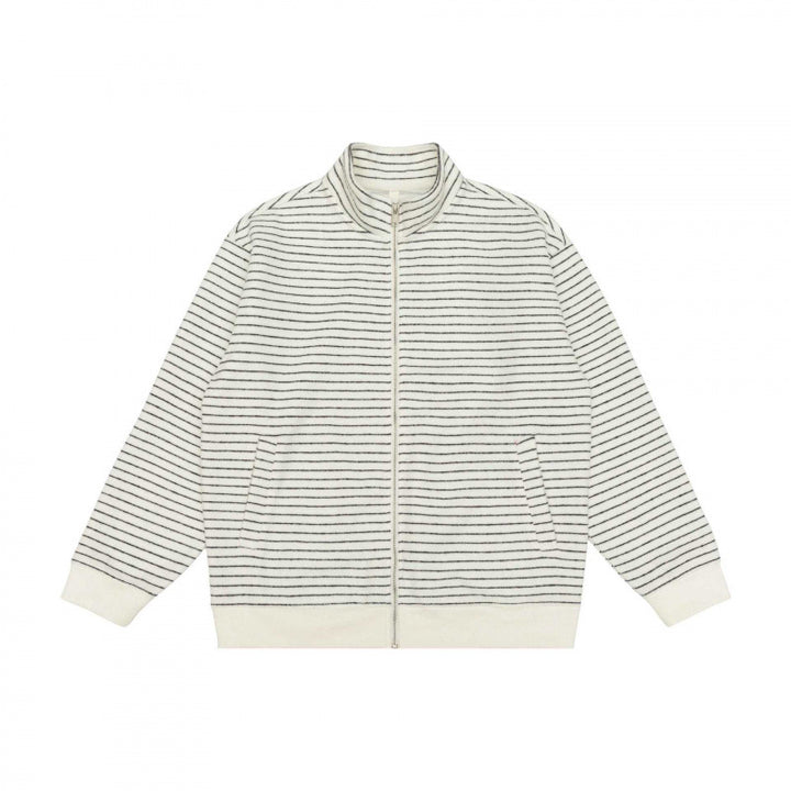 Unisex Gestreifte Strick-Zipjacke mit Stehkragen und aufgesetzten Eingrifftaschen Echo Archiv