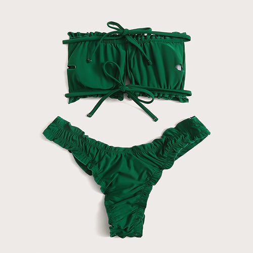 Damen Bandeau-Bikini mit gerafftem Design und Seitenschnürung Echo Archiv