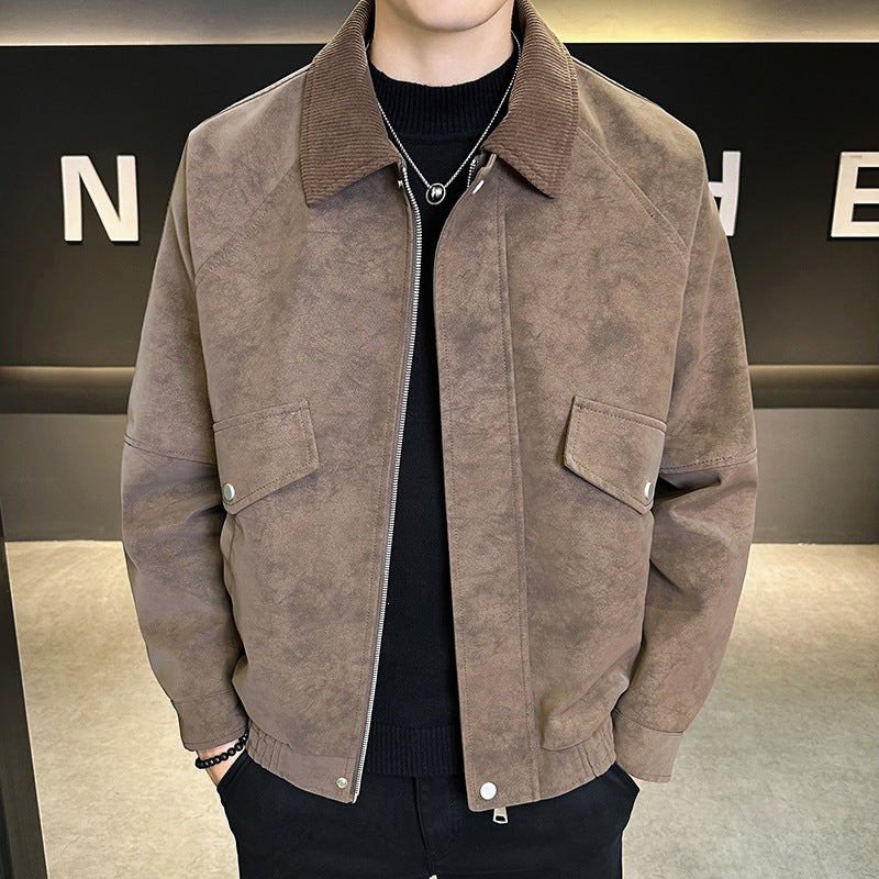 Herren Oversize Velours‑Optik Übergangsblouson mit Hemdkragen, Reißverschluss & elastischem Saum Echoarchiv