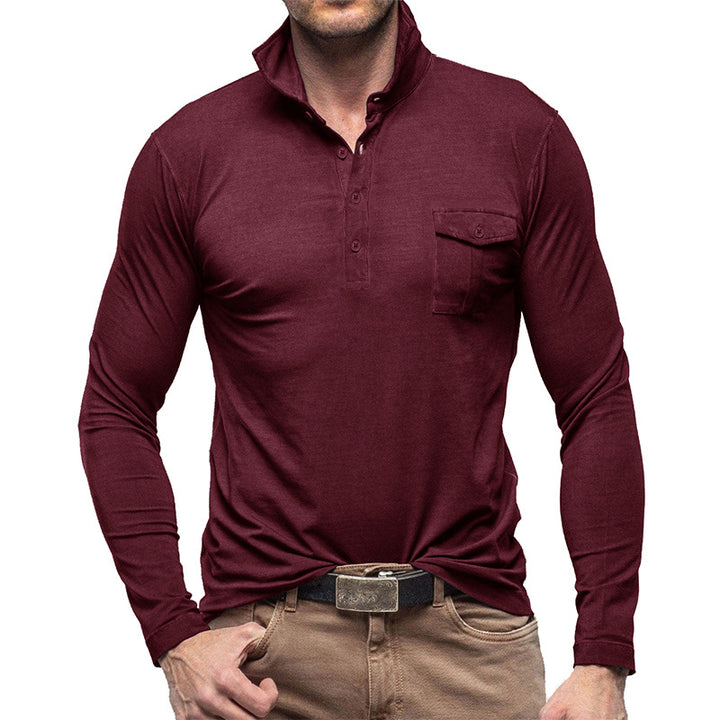 Herren Langarmshirt mit modischen Knöpfen und Brusttasche Echoarchiv