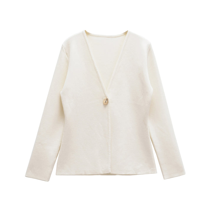 Damen Feiner V‑Ausschnitt-Cardigan mit Schmuckknopf und kastiger Silhouette Echo Archiv