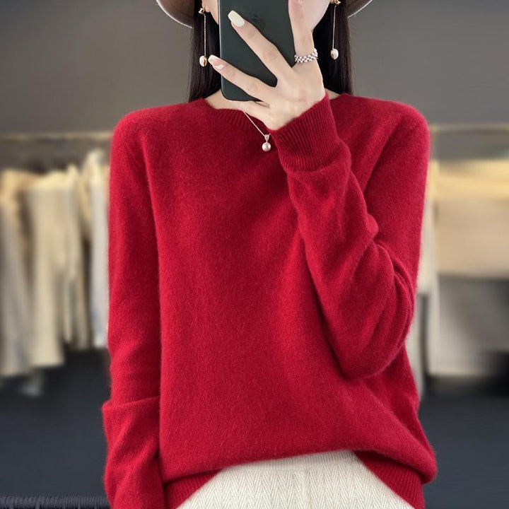 Damen Lockerer Feinstrick-Pullover mit Rundhalsausschnitt und flauschiger Angora-Optik Echoarchiv