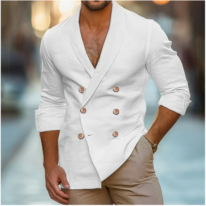 Herren eleganter Leinenblazer im doppelten Knotendesign Echoarchiv