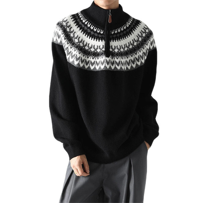 Herren Grobstrickpullover mit Stehkragen und Reißverschluss Echo Archiv