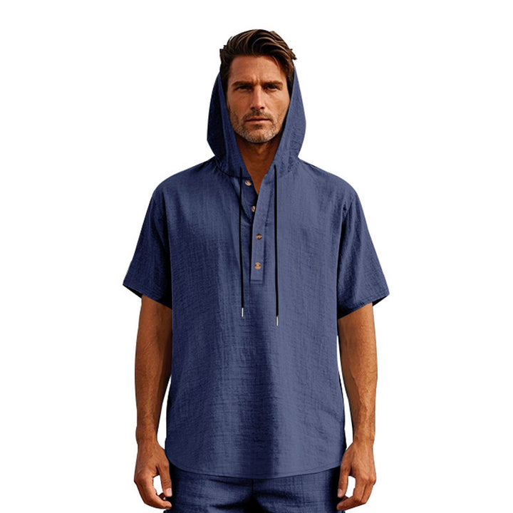 Herren lässiges Kapuzenshirt mit Knopfleiste und kurzer Arm Echoarchiv
