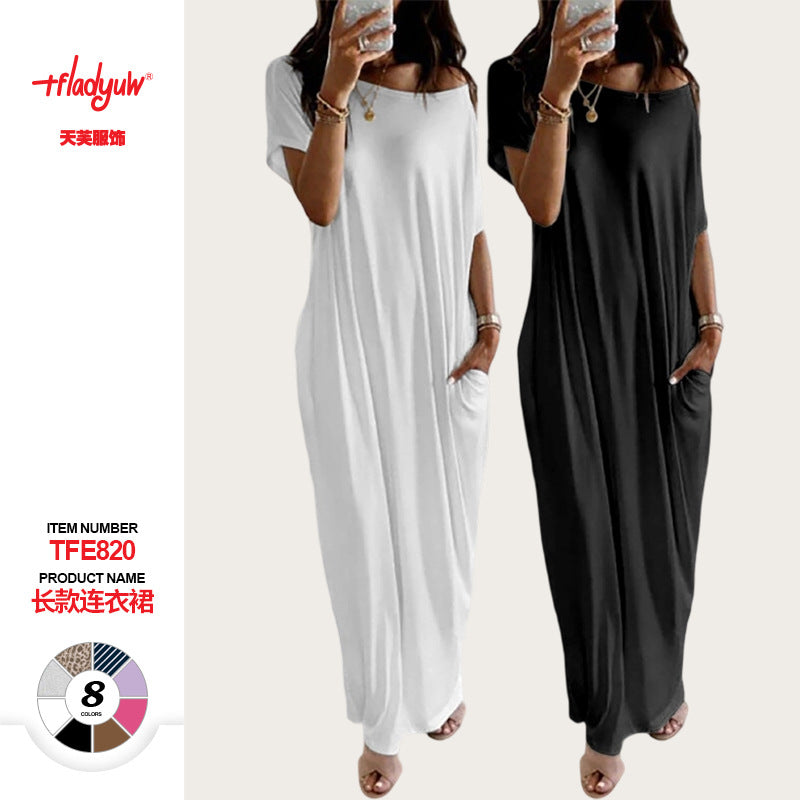 Damen Lockere Maxikleid mit Animal-Print und Seitentaschen Echo Archiv