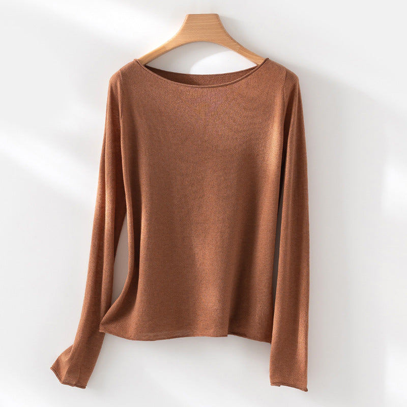 Damen Langarm-Feinstrickshirt mit U-Boot-Ausschnitt und leichtem Fall Echo Archiv