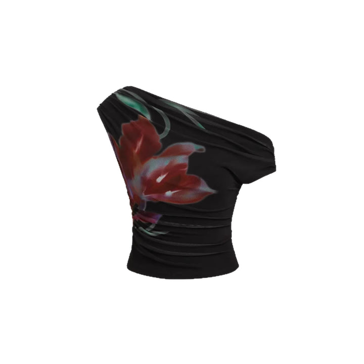 Damen Off-Shoulder Top mit floralem Design und Raffung Echo Archiv