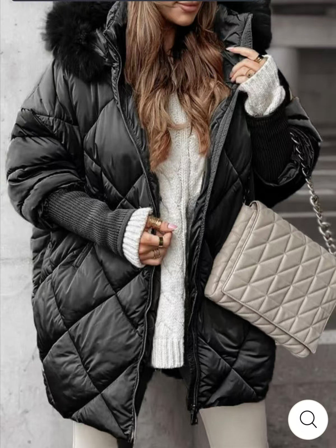 Damen nan weit geschnittener gesteppter Winterparka mit Kapuze Kunstpelzbesatz und Rippbündchen Echo Archiv