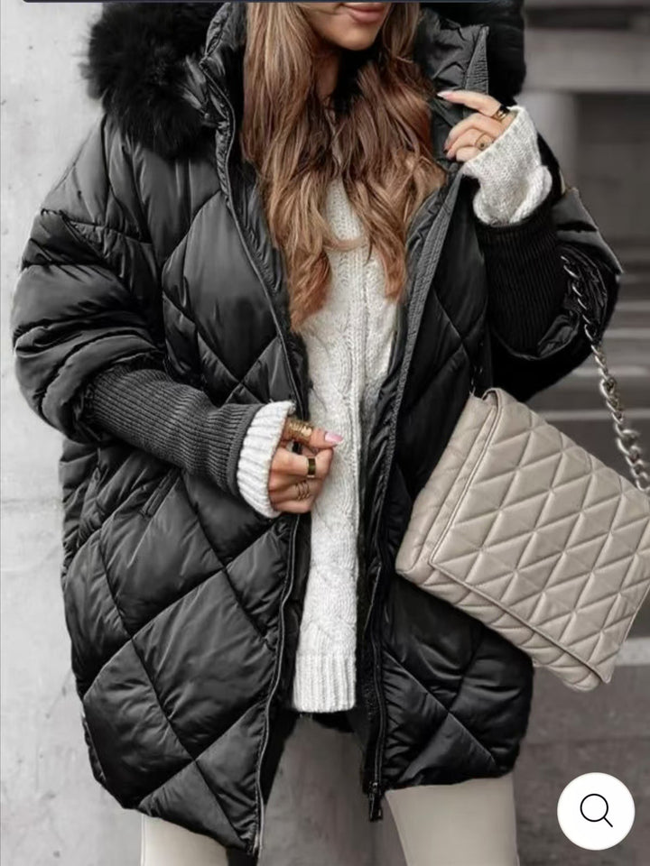 Damen nan weit geschnittener gesteppter Winterparka mit Kapuze Kunstpelzbesatz und Rippbündchen Echo Archiv