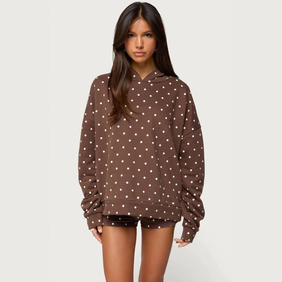 Damen nan gepunktetes Komfort-Set mit Kapuzensweatshirt, Kängurutasche und Shorts Echo Archiv