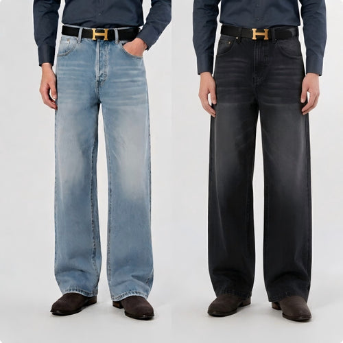Damen High-Waist Weitbein-Jeans aus Denim mit Vintage-Waschung Echo Archiv