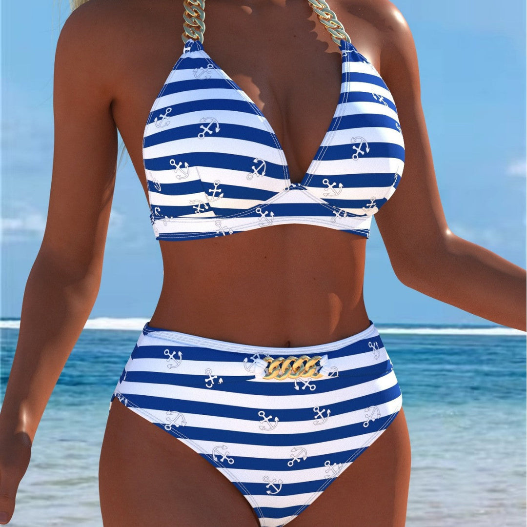 Damen Bikini mit luxuriösem Marmormuster und edlen Details Echoarchiv