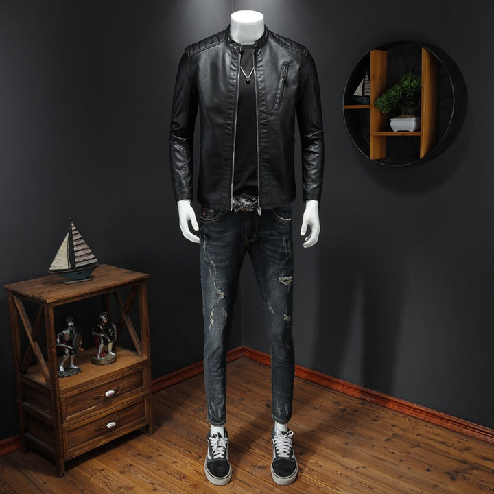 Herren modische Lederjacke mit Reißverschluss Echo Archiv