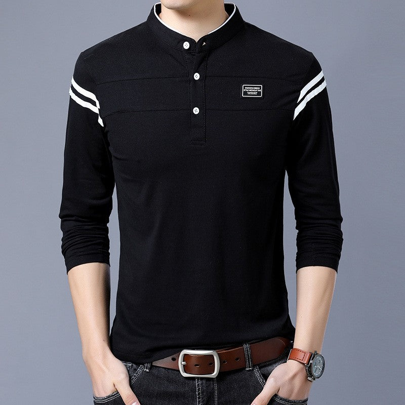 Herren Langarm-Henley-Shirt mit stylischen Kontraststreifen Echoarchiv