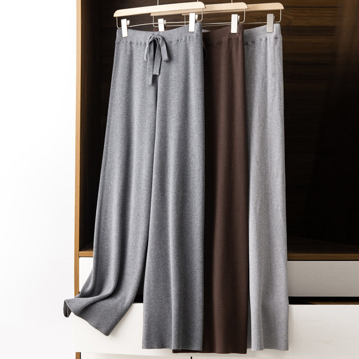 Damen Weite Rippstrick-Hose mit Tunnelzug und fließender Palazzo-Silhouette Echoarchiv