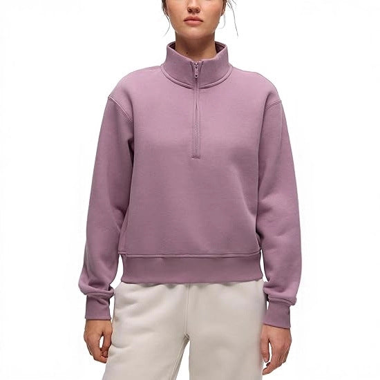 Damen Oversize-Sweatshirt mit halbem Reißverschluss, Stehkragen und Rippbündchen Echoarchiv