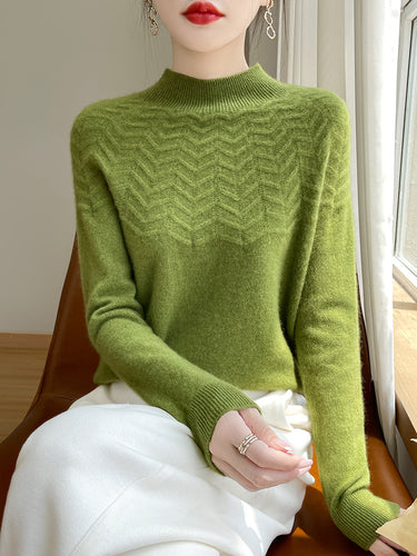 Damen Weicher Feinstrick-Mockneckpullover mit Chevron-Ajour und Kaschmirlook Echoarchiv