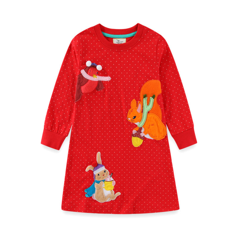 Mädchen Langarmkleid mit bunten Tierapplikationen Echo Archiv