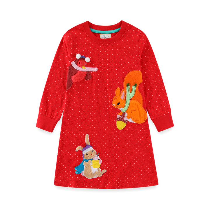 Mädchen Langarmkleid mit bunten Tierapplikationen Echo Archiv