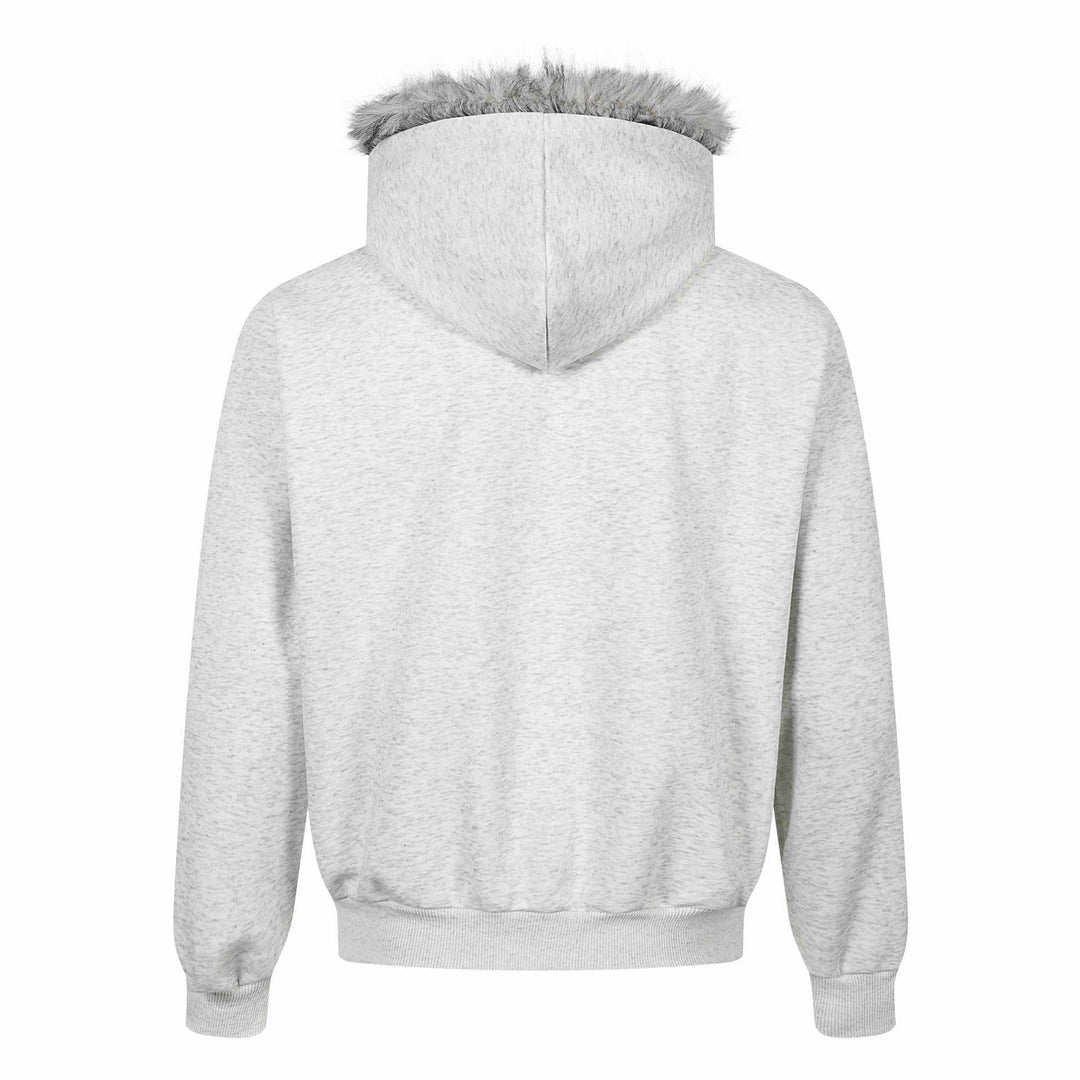 Damen Kapuzen‑Sweatjacke mit Kunstfellbesatz, Frontzip und Collage‑Print Echoarchiv