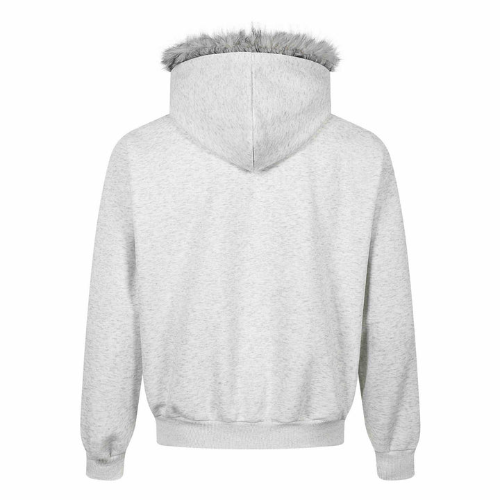 Damen Kapuzen‑Sweatjacke mit Kunstfellbesatz, Frontzip und Collage‑Print Echoarchiv