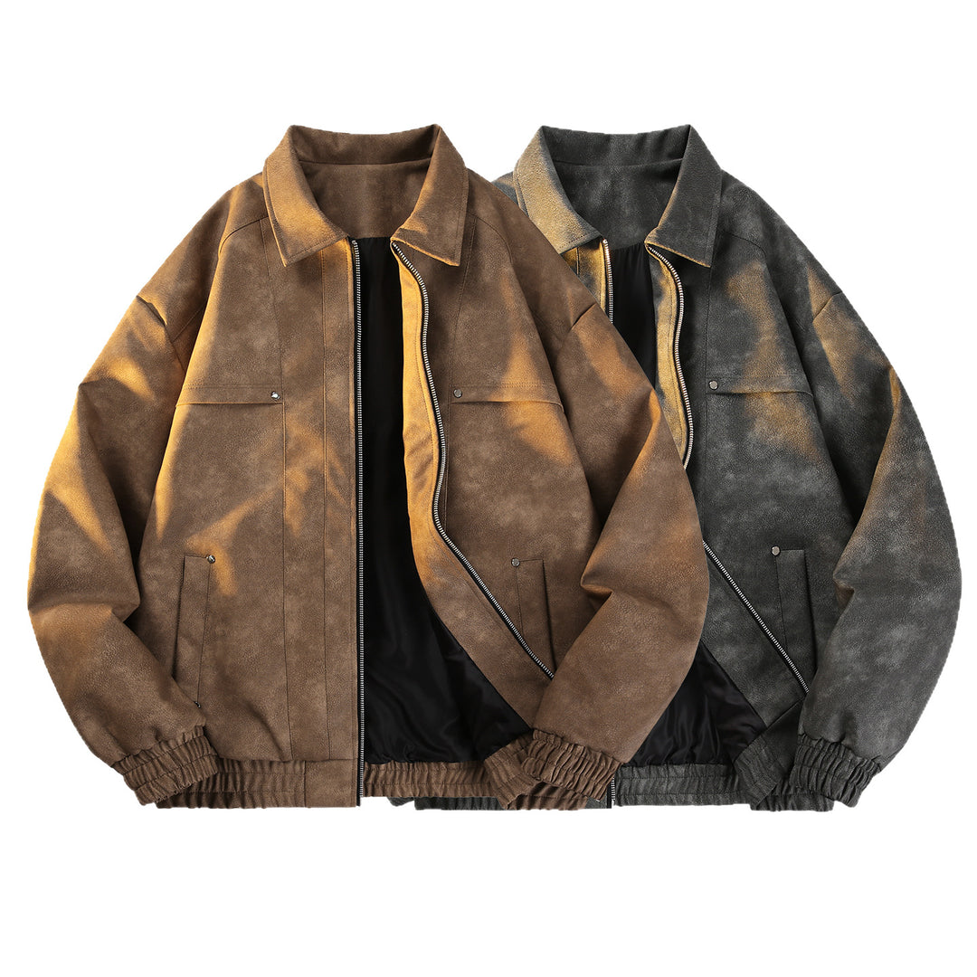 Herren Vintage‑inspirierte Velours‑Optik Übergangsjacke mit Zwei‑Wege‑Reißverschluss, elastischem Saum & Pattentaschen Echoarchiv