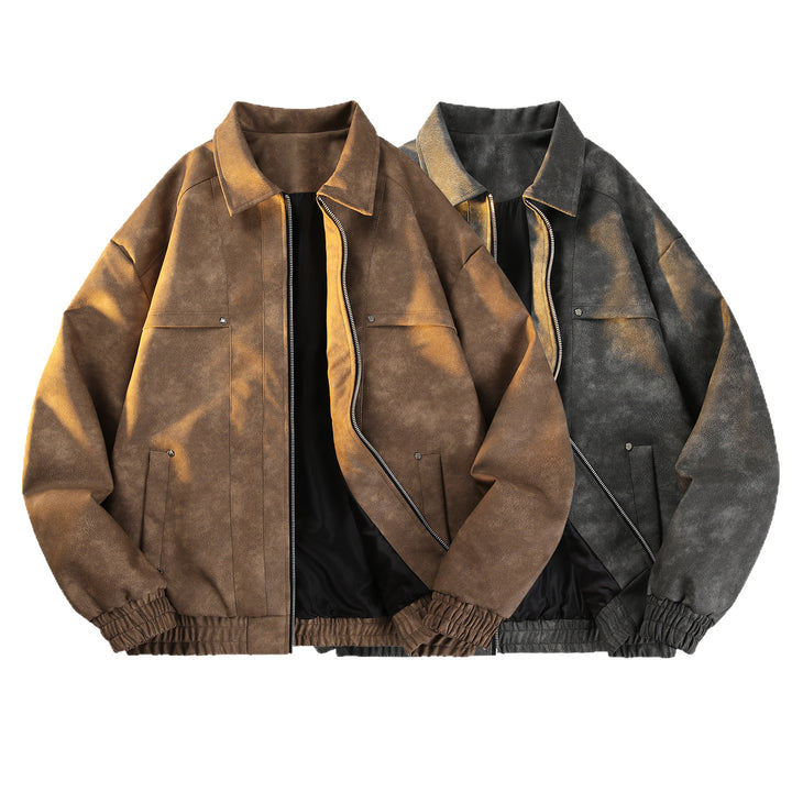 Herren Vintage‑inspirierte Velours‑Optik Übergangsjacke mit Zwei‑Wege‑Reißverschluss, elastischem Saum & Pattentaschen Echoarchiv
