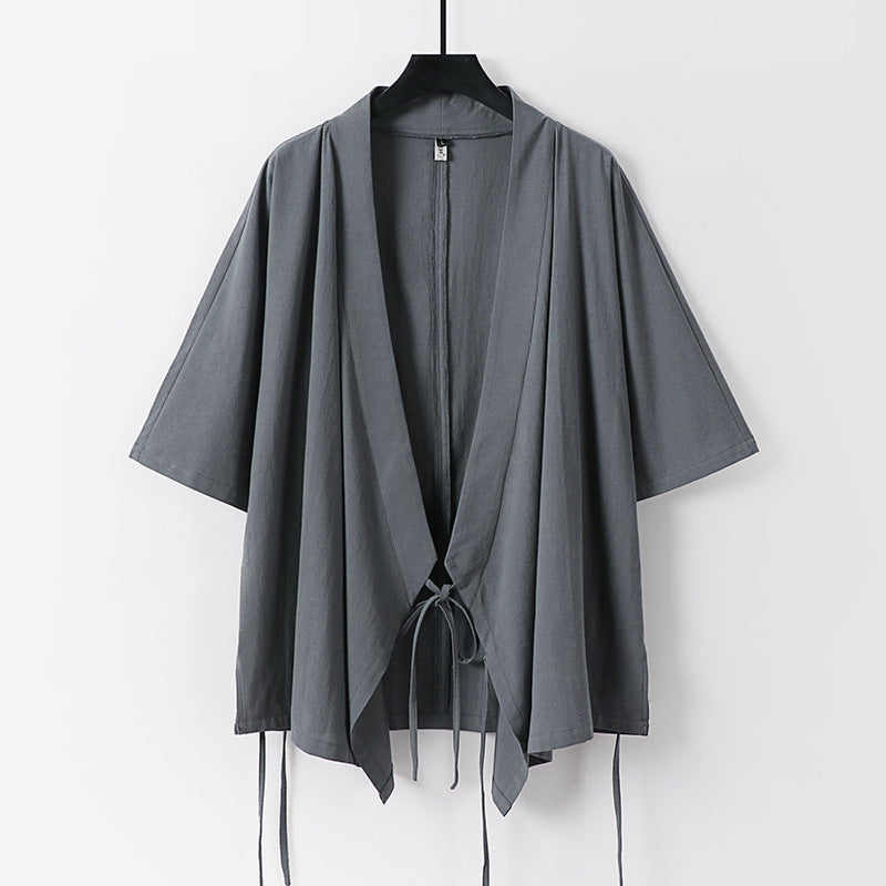 Damen locker fallende Kimono-Jacke mit Bindegürtel Echoarchiv