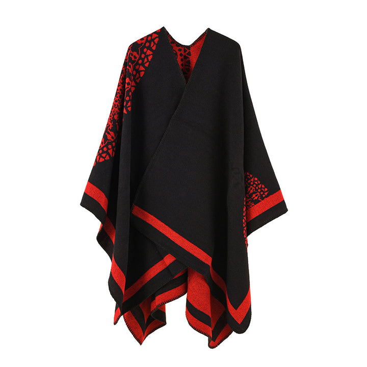 Damen Oversized Strickponcho mit Musterbesatz und asymmetrischem Saum – Avérine