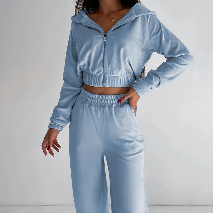 Damen nan kurz geschnittenes Thermo-Fleece-Set mit Halbfront-Reißverschluss und hohem Komfortbund Echo Archiv
