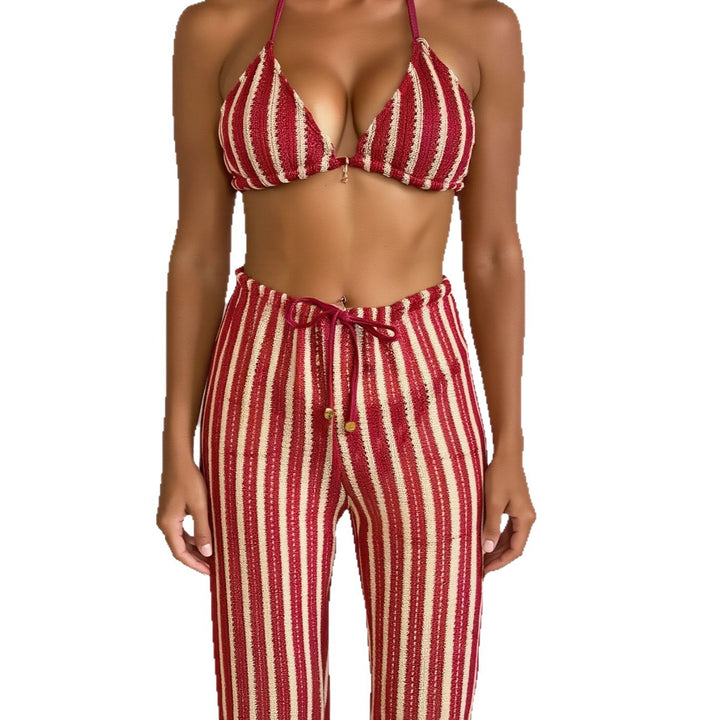 Damen Bikini-Set mit gestreiftem Oberteil und lässigen Hosen Echo Archiv