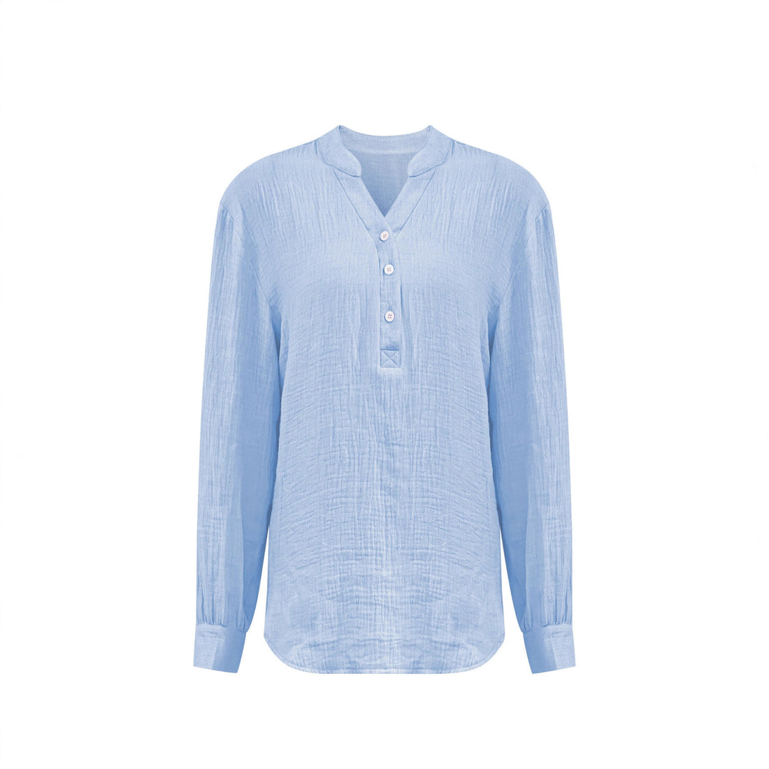 Damen Oversize Texturierte Baumwollbluse mit Henley-Knopfleiste – Élovi