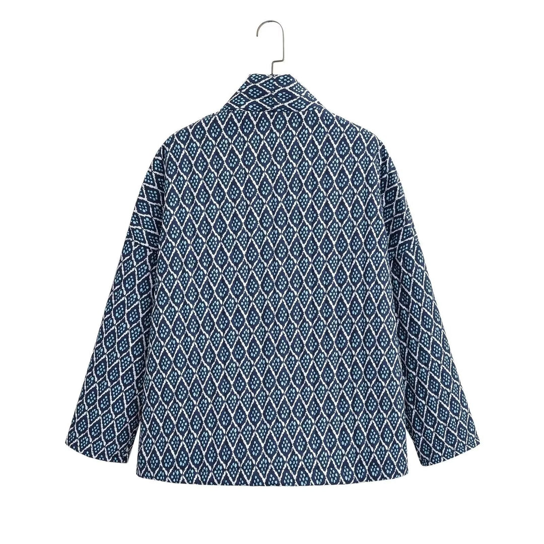 Damen Gemusterte gesteppte Kimono-Jacke mit aufgesetzten Taschen Echo Archiv