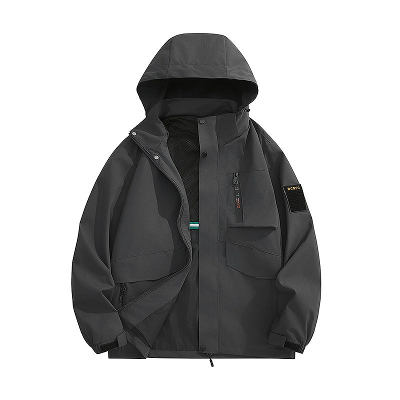 Herren Multifunktions-Utility-Outdoojacke mit Kapuze, verdeckten Taschenklappen und winddichter Beschichtung – Taviero
