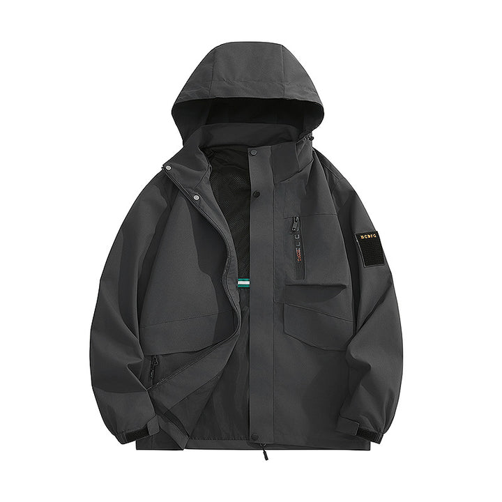 Herren Multifunktions-Utility-Outdoojacke mit Kapuze, verdeckten Taschenklappen und winddichter Beschichtung – Taviero