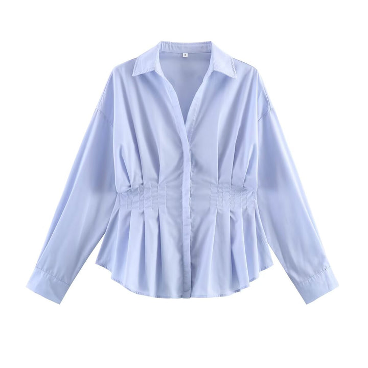Damen Taillierte Blusenshirt-Jacke mit Kellerfalten und verdeckter Knopfleiste Echo Archiv